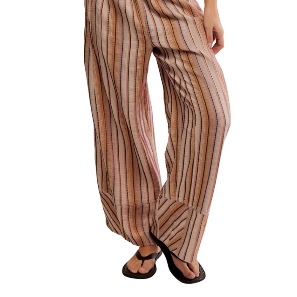 Free People Wide Leg Striped Pants in Peach, Pink & Cream - Picture 2 of 5